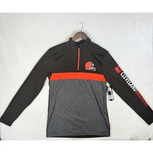 Cleveland Browns NFL Men's Sz Small  1/4 Zip Long‎ Sleeve Pullover Brown (Read)